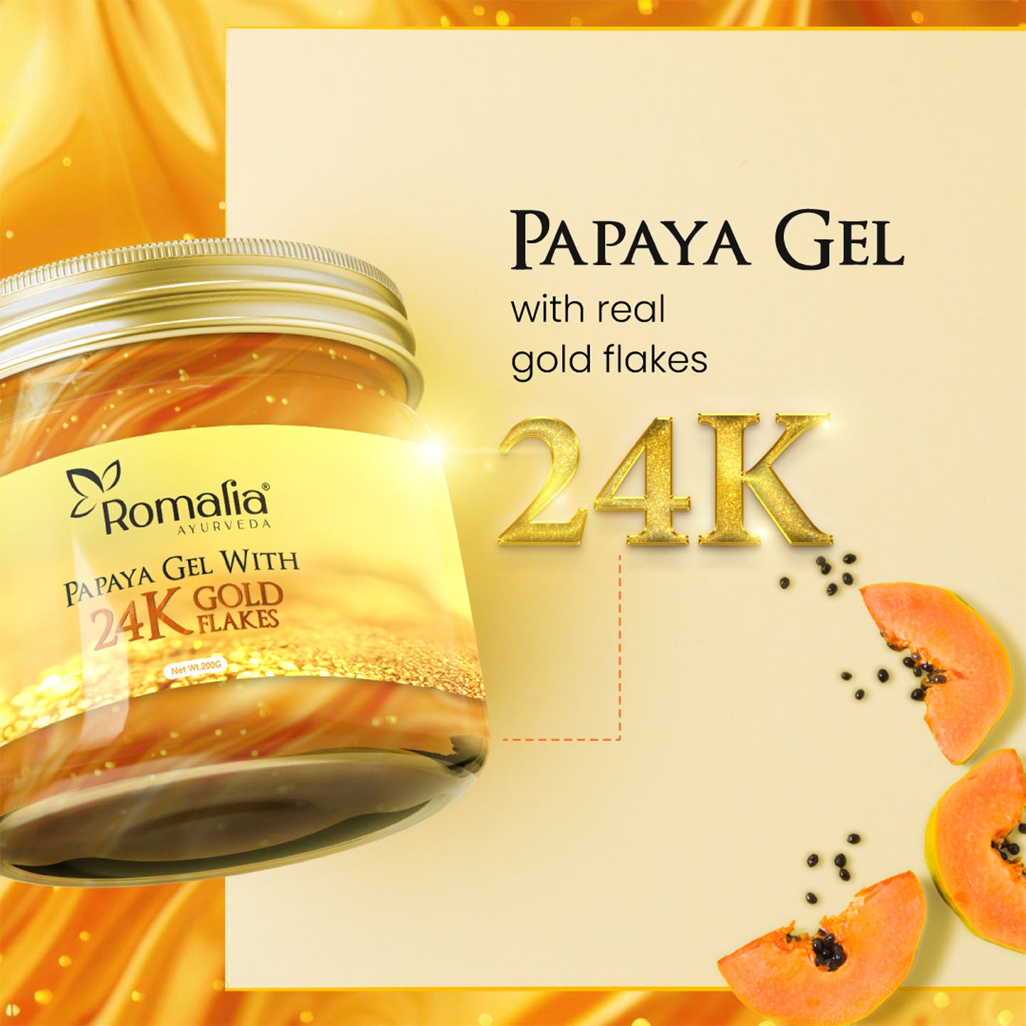 Ayurvedic 24K Gold Karat Papaya Gel for Glowing Skin – Hydrate & Brighten Naturally | Romalia