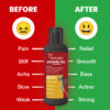 Before and after comparison of using Romalia Jopain Oil for pain relief.
