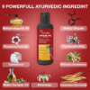 Ingredients of Romalia Jopain Oil with images of 9 Ayurvedic herbs and oils.